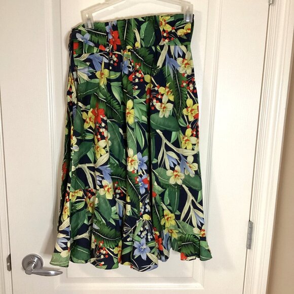 Zara Women's Tropical Floral Midi Skirt Size S Ruffle Hem Pockets Attached Belt - Picture 7 of 11